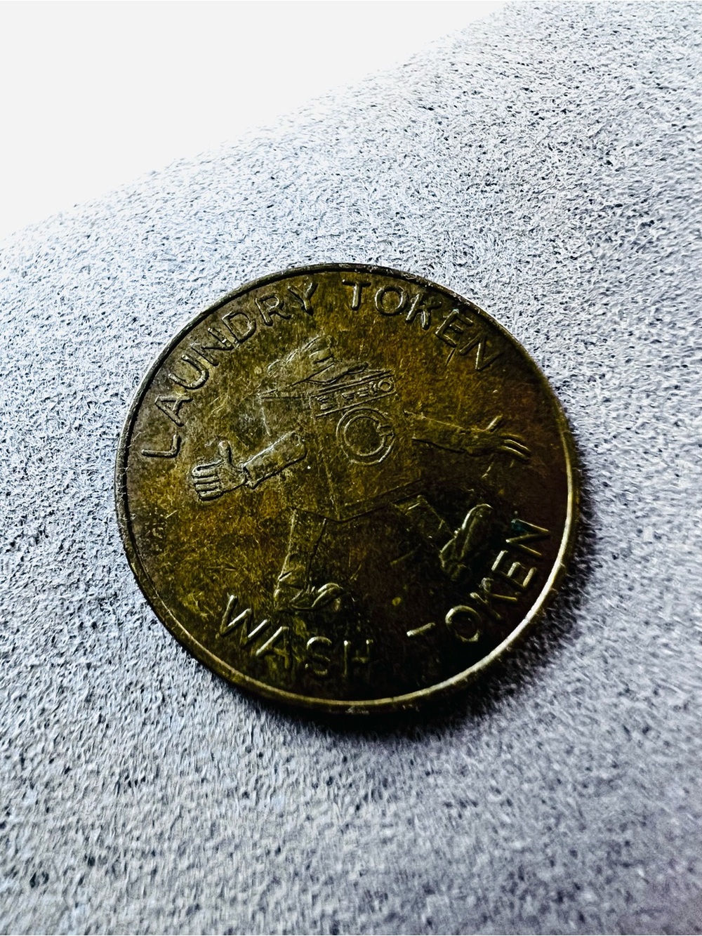 Vintage Brass Laundry Token - "No Cash Value" - Cartoon Washing Machine Mascot